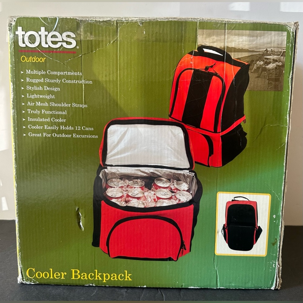 Totes Outdoor 73742 Red Black Camping Hiking Fishing Portable Cooler Backpack
